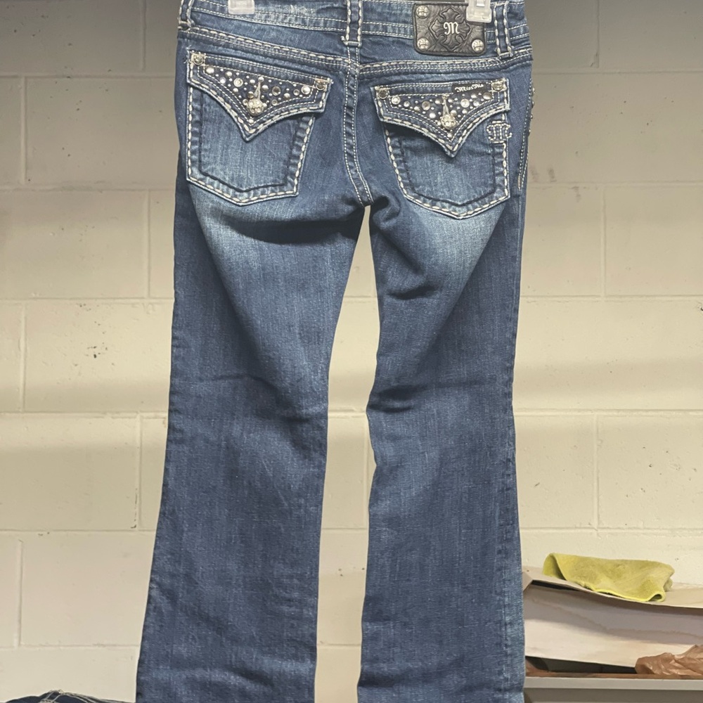 Miss Me Blue Boot Cut Jeans with Embellished Pockets
